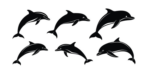 Obraz premium Dolphin silhouettes vector set.