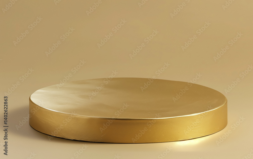 Poster simple gold podium with smooth surface is set against matching background, ideal for product display