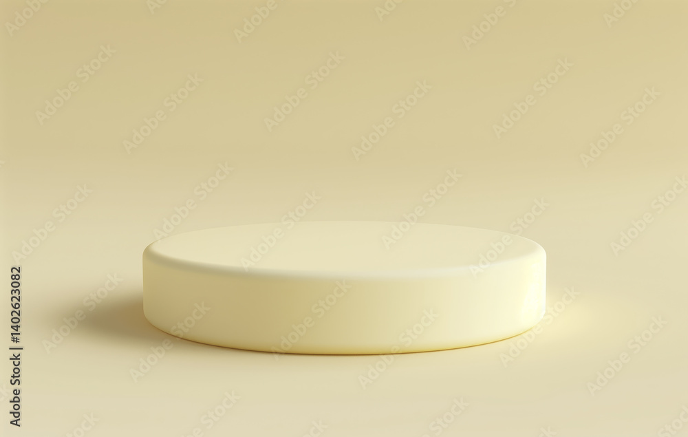 Poster simple pale yellow podium is set against matching background, creating minimalist and serene atmosph