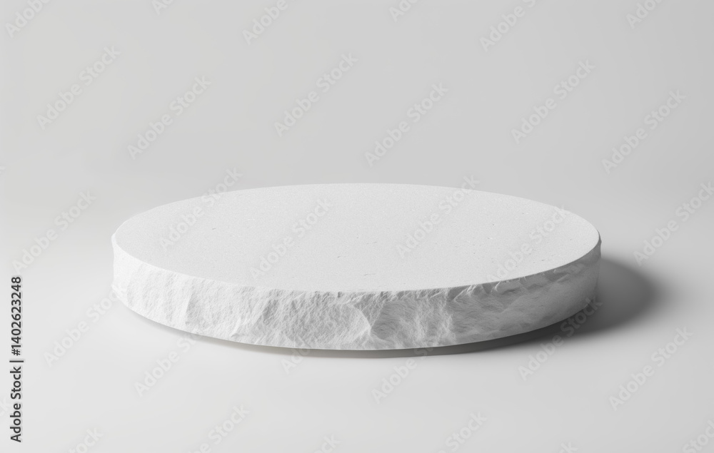 Poster simple white podium with textured surface is set against plain background, ideal for product display