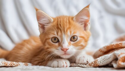 Adorable Ginger Kitten on Knitted Blanket