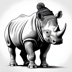 Fototapeta premium Rhino in Winter Hat
