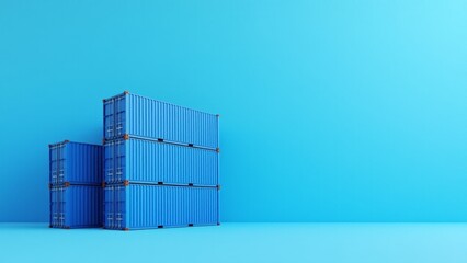 Blue Shipping Containers Stacked, Copy Space