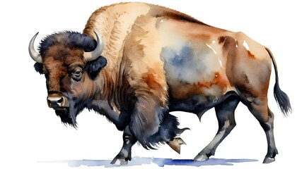 Watercolor Painting of a European Bison