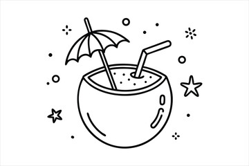 outline drawing coconut drink with straw