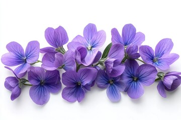 Obraz premium Purple Violet Flowers Bunch Isolated on White Background Hyperrealistic Floral Photography
