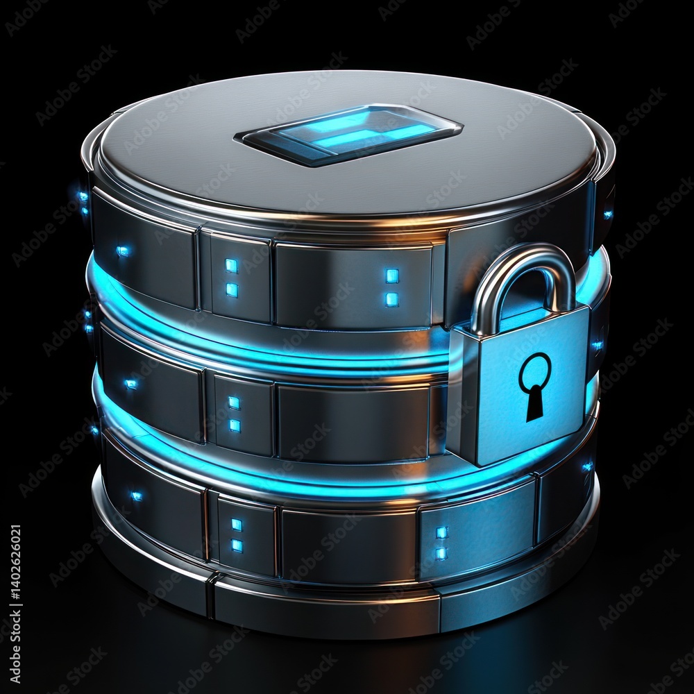 Poster data protection and access control icon with padlock in 3d
