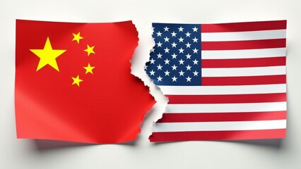 China And Usa Flags Torn Apart