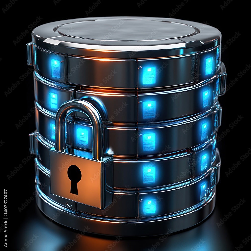 Aufkleber data security and privacy protection with locked database icon
