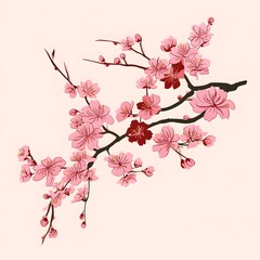 Naklejka premium Blooming Cherry Blossom Branch Showcasing Delicate Pink Flowers