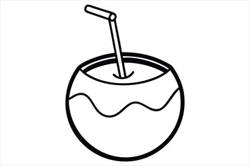 outline drawing coconut drink with straw