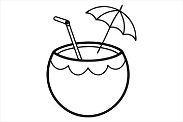 outline drawing coconut drink with straw