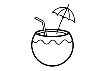 outline drawing coconut drink with straw