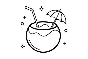 outline drawing coconut drink with straw
