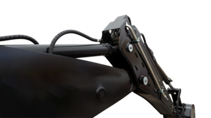 Close-up view of an excavator's handle mechanism showcasing the hydraulic system. This advanced mechanism facilitates powerful digging and lifting in construction sites efficiently and effectively.