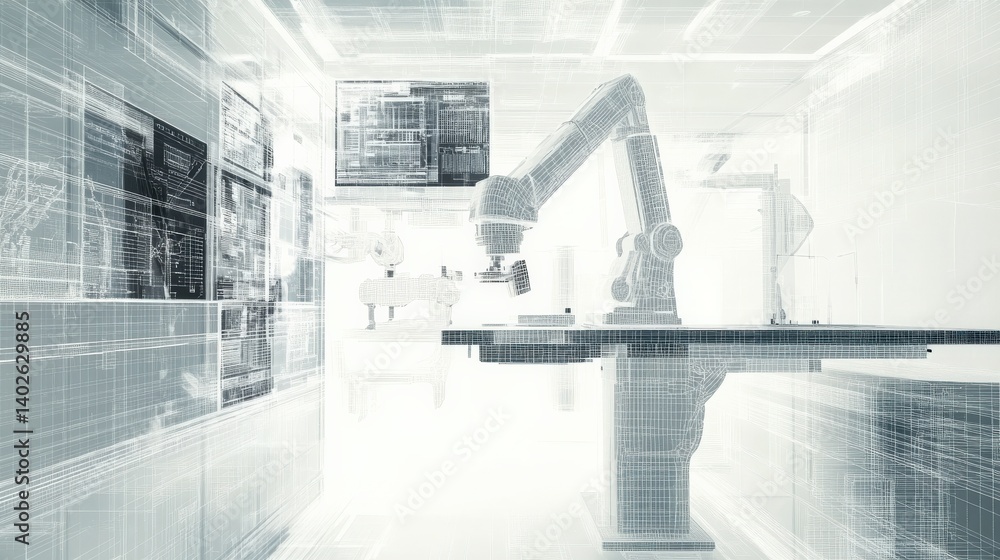 Aufkleber futuristic robotic arm operating in a high-tech laboratory with digital interfaces and screens