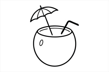 outline drawing coconut drink with straw