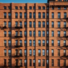 Obraz premium Brick Apartment Building Facade at Sunset