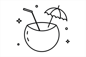 outline drawing coconut drink with straw