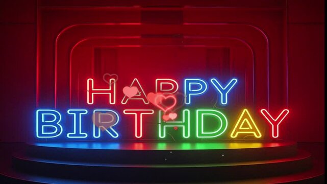 illustration footage of texst animation writing happy birthday with colorful light