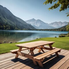 Picnic Table by Mountain Lake