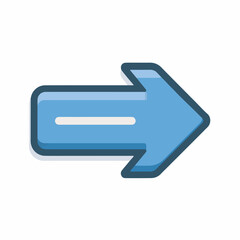 Blue arrow points right direction simple graphic isolated
