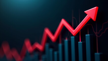 Obraz premium Red Arrow Rising Over Graph Columns