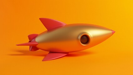 Golden Rocket on Orange Background