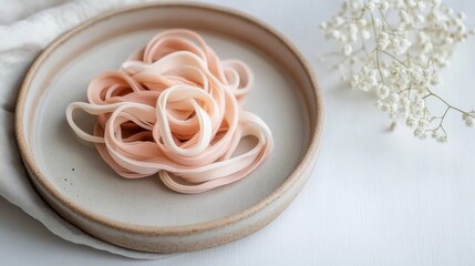 multicolored linen rolled up on plate