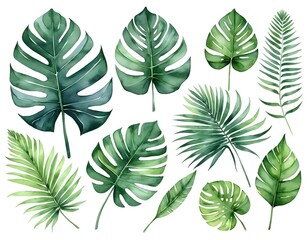 Fototapeta premium Watercolor Tropical Leaves Collection