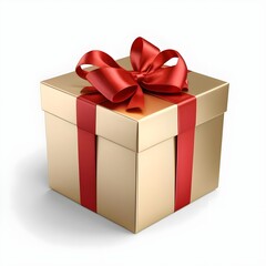 Gold Gift Box with Red Ribbon
