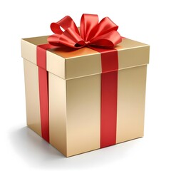 Gold Gift Box with Red Ribbon