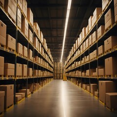 Fototapeta premium Rows of Cardboard Boxes in a Warehouse