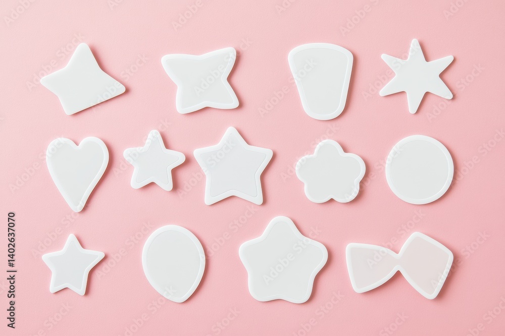 Aufkleber clean white sticker shapes on soft pastel pink background create a minimalist and modern design idea