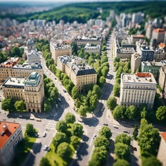 Aerial View of Cityscape with Lush Green Spaces