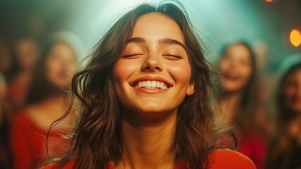 Fototapeta premium Content Emotion Happy Expression Young Woman Portrait