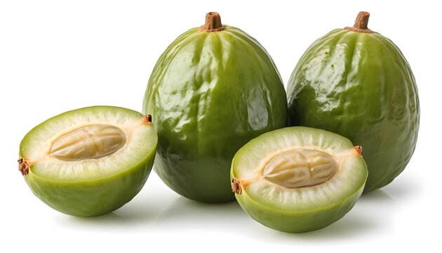 Fresh Green Coco Plum Fruits, Whole and Halved