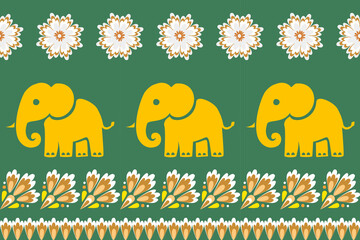 Beautiful Thailand,elephants pattern,floral,thai pattern,seamless,Traditional,ethnic,fabric pattern for textiles,rugs, wallpaper,clothing, sarong,batik,print,background,illustration