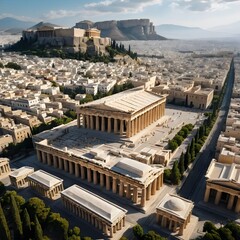 Aerial View of the Temple of Hephaestus and Acropolis, Athens, Greece