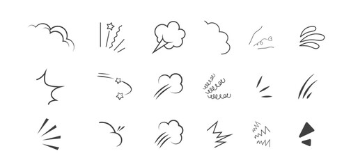 Anime Emotion effect. Hand drawn comic elements. Dizzy effect or headache. Set of Doodle Vector illustration.