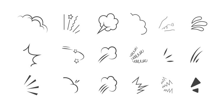Anime Emotion effect. Hand drawn comic elements. Dizzy effect or headache. Set of Doodle Vector illustration.