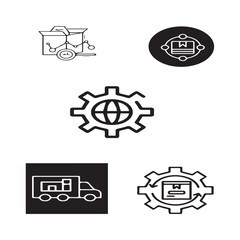 Set of 5 outline supply chain and with floral value, Chain silhouette editable vector isolated