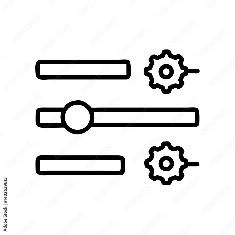 Poster sliders with gears illustration in minimalistic style for user settings and adjustments