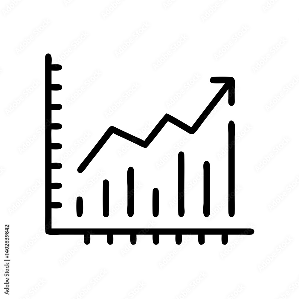 Poster growth chart illustration with upward trend in minimalistic style for data analysis and progress tra