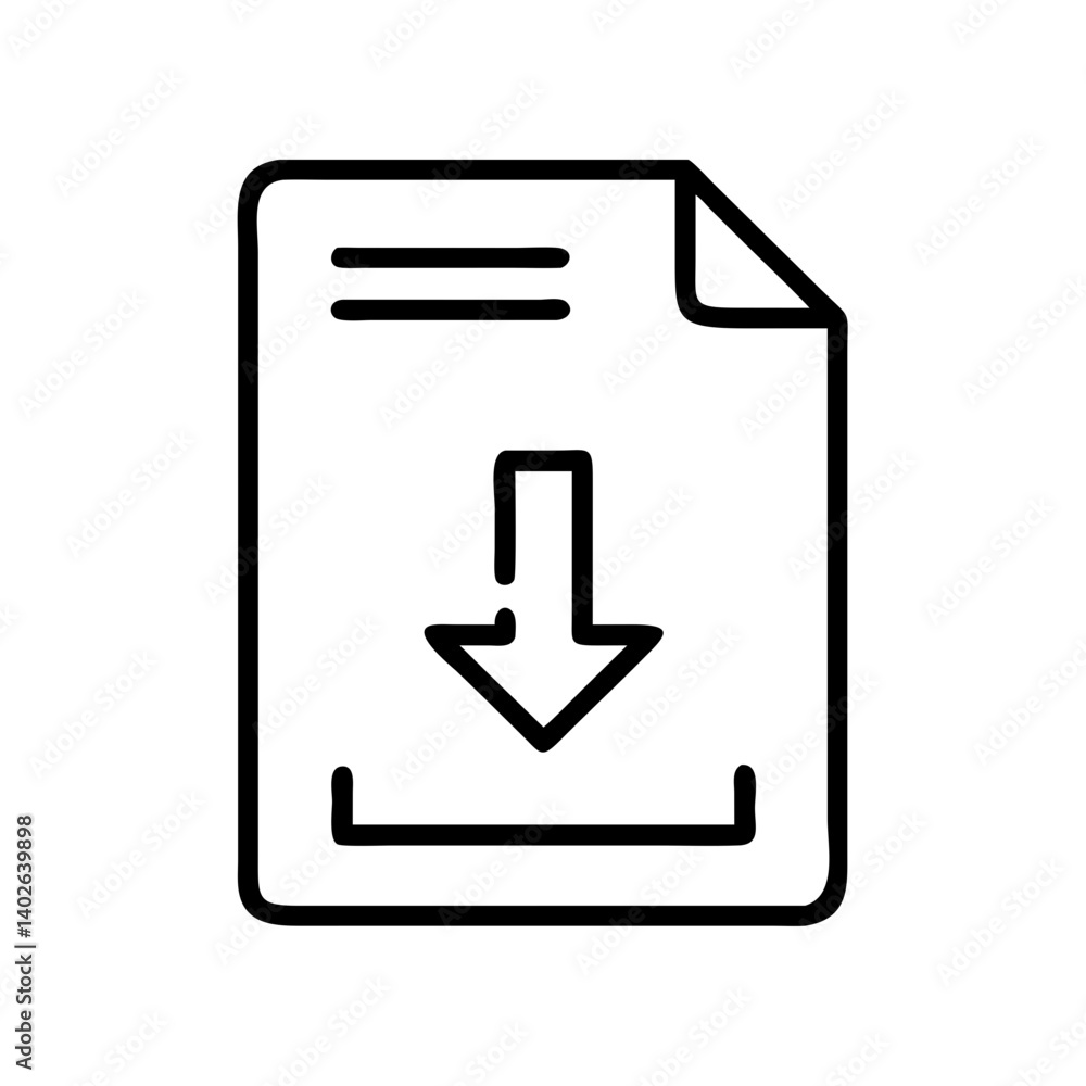 Poster downloadable document illustration with an arrow in minimalistic style for file transfer and retriev