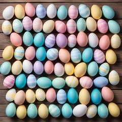 Fototapeta premium Pastel Easter Eggs on Wooden Background