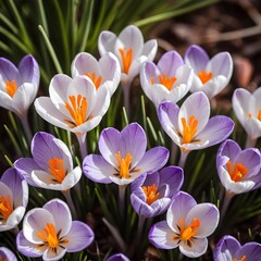 Obraz premium Purple and White Crocus Flowers in Spring