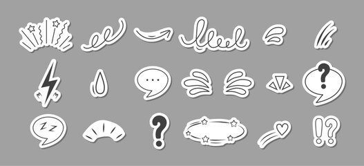 Anime Emotion effect set. Simple manga sticker. Hand drawn doodle expression signs. Vector illustration.