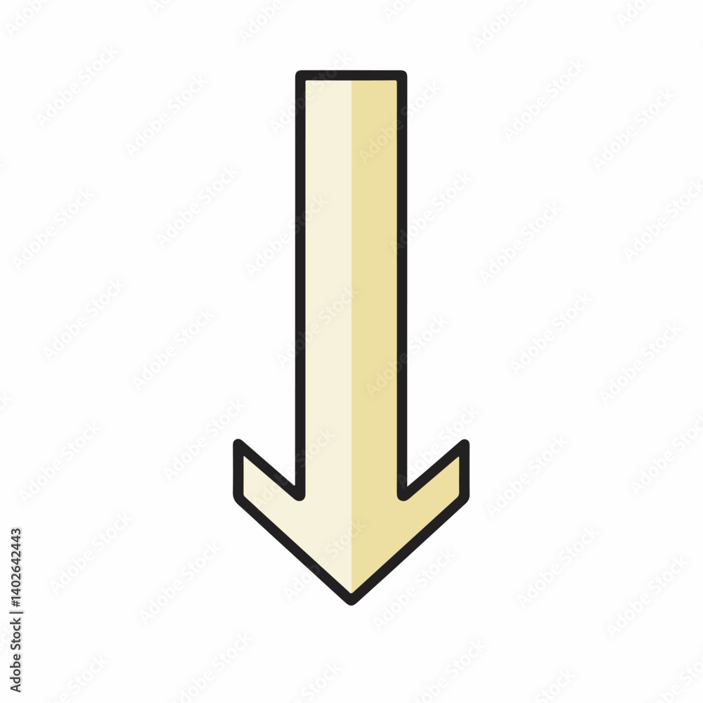 Poster golden arrow points downward direction on white backdrop design element.