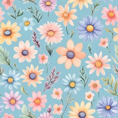 Watercolor Pastel Flower Seamless Pattern